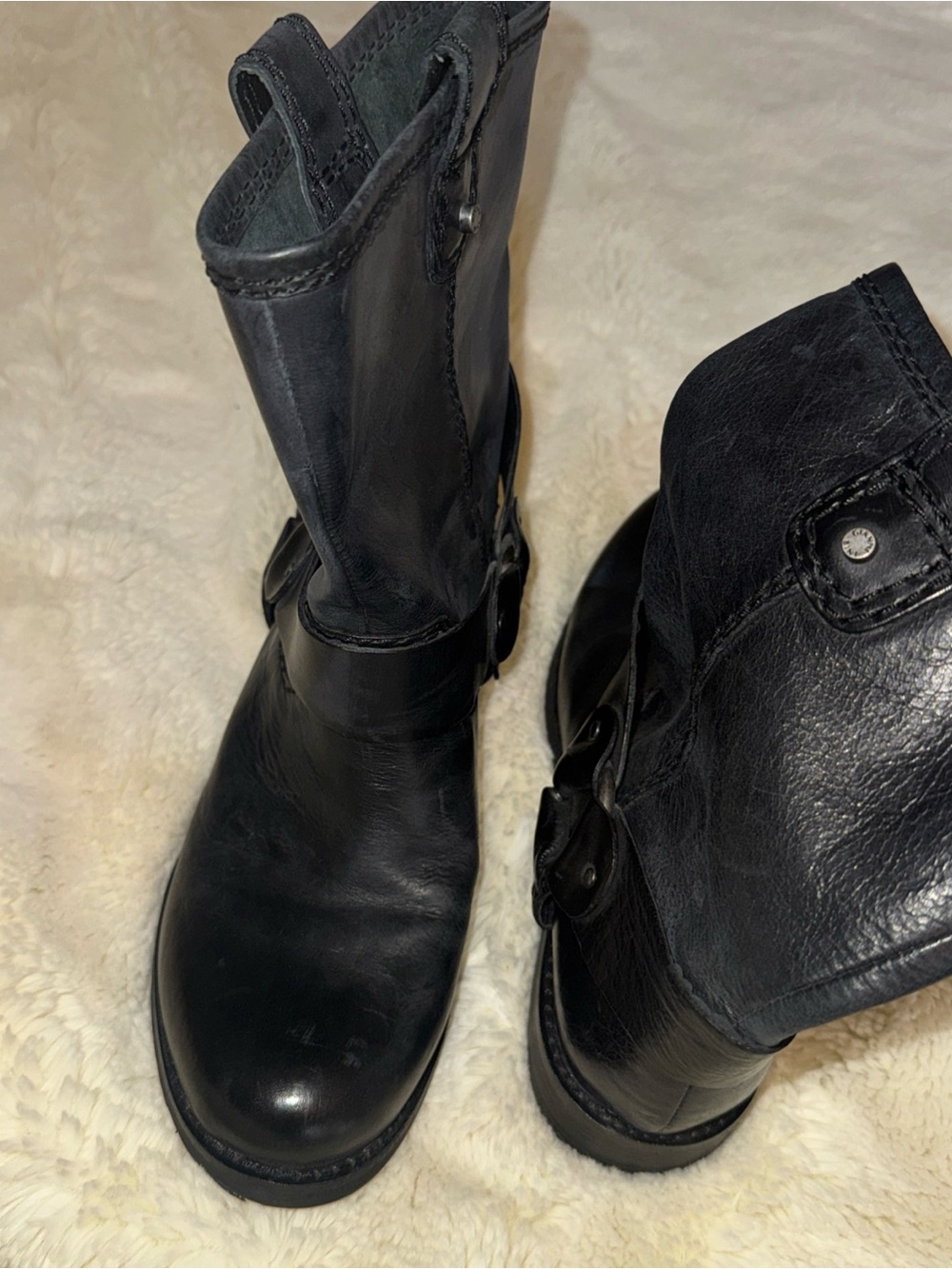 Gianni Bini Black Leather Harness Moto Boots